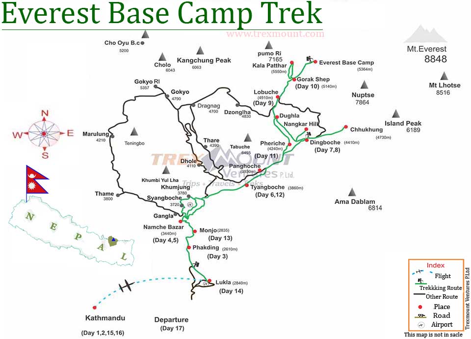 trip route map for Everest Base Camp Gokyo Cho La Pass Trek 