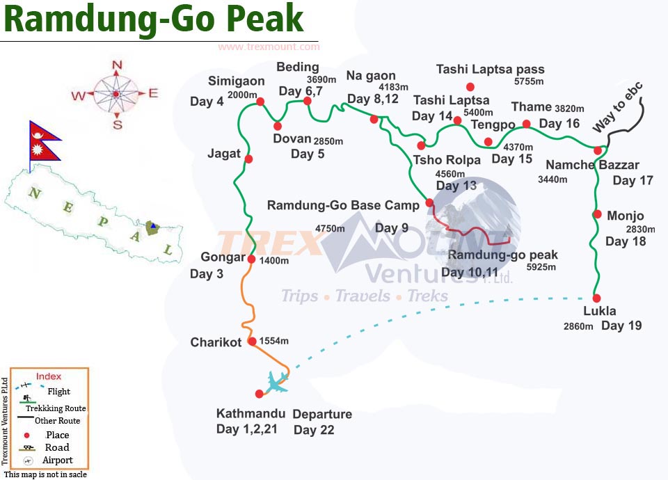 trip route map for Baruntse Expedition 