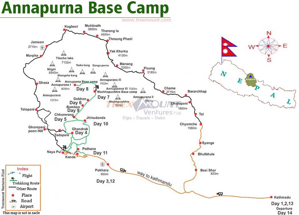 trip route map for Short ABC Trek | 10-Days 