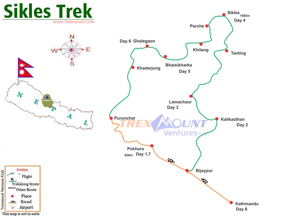 trip route map for Ama Yangri Trek Nepal 