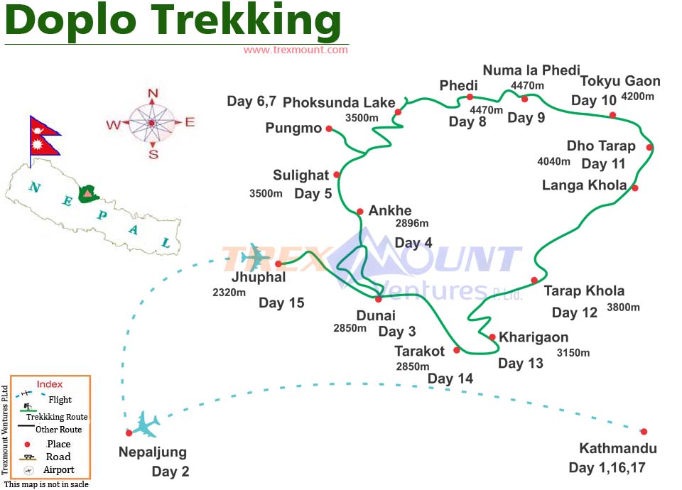 trip route map for Dolpo Trekking 