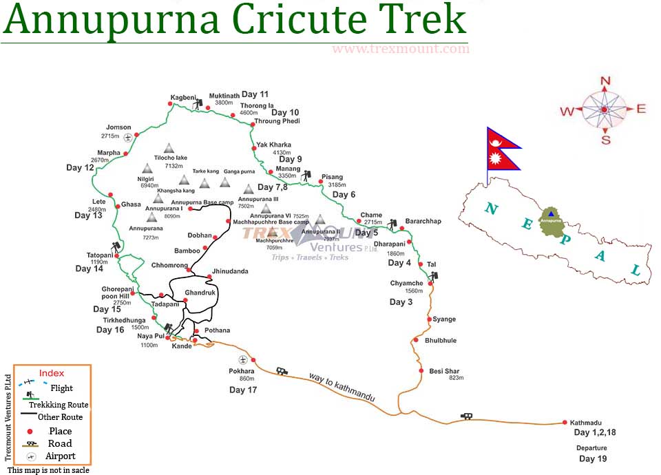 trip route map for Annapurna High Pass Trekking 