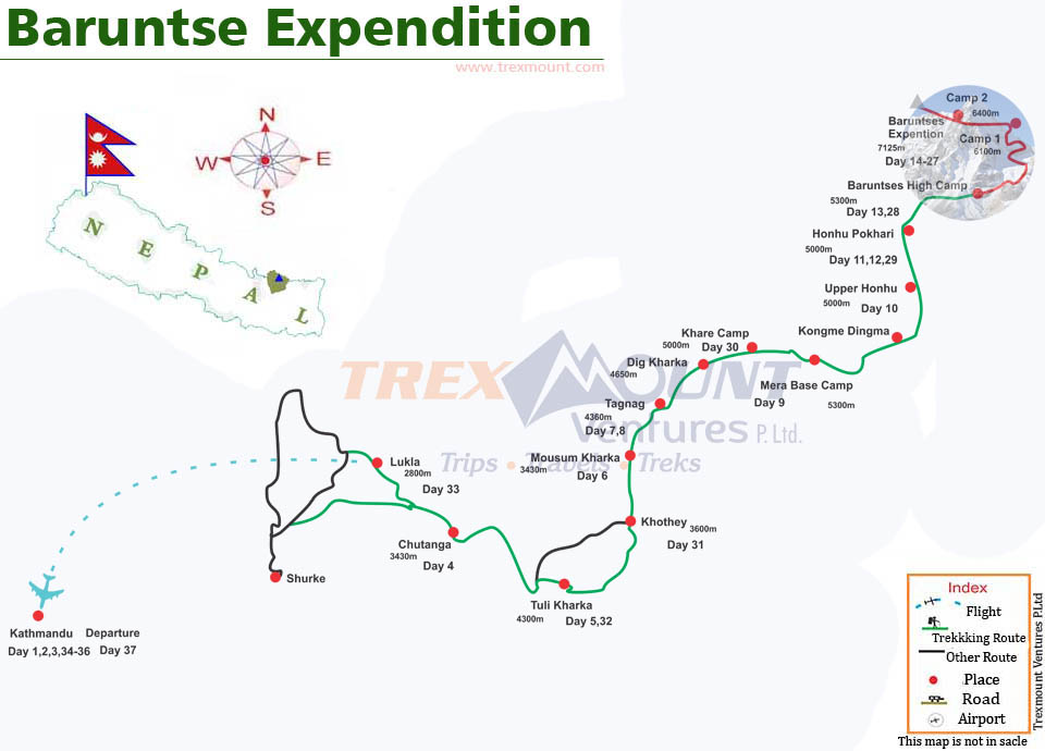 Baruntse Expedition route map