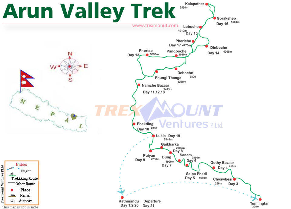 Arun Valley Trek Map