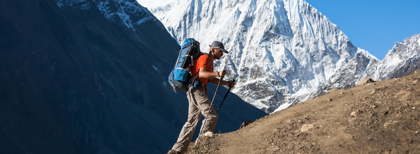 Trekker on Manaslu circuit trek in Nepal